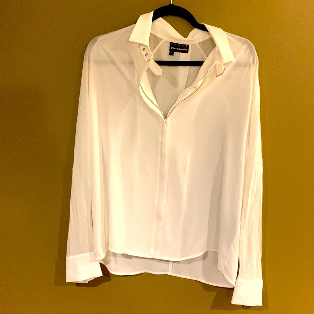 The Kooples White Sheer Long-Sleeve Button Blouse